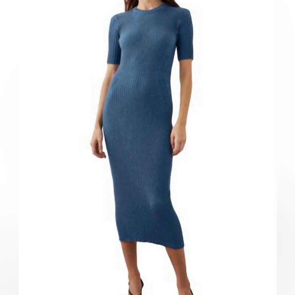 Rails GENESIS Cut-Out Back Ribbed Dress Cotton/Cashmere in Lake Melange, size L